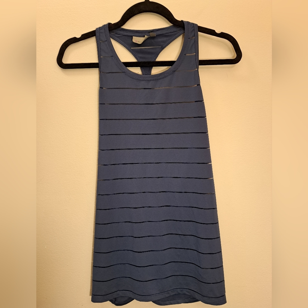 Athleta Blue Striped Mesh Racerback Tank Top — Women's Size Medium